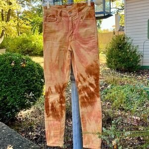 Mother Tie-Dye hopscotch crop jeans (cords), high waist, yellow & orange